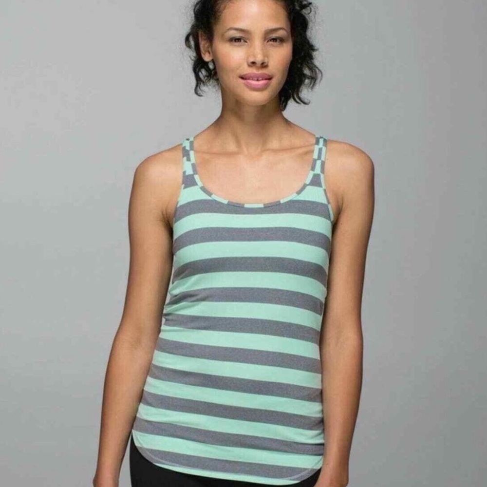 lululemon athletica Mint Green and Grey Striped Tank Top